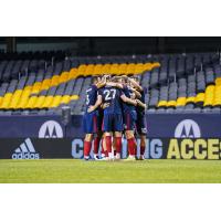 Chicago Fire FC huddles after a goal vs. Atlanta United FC